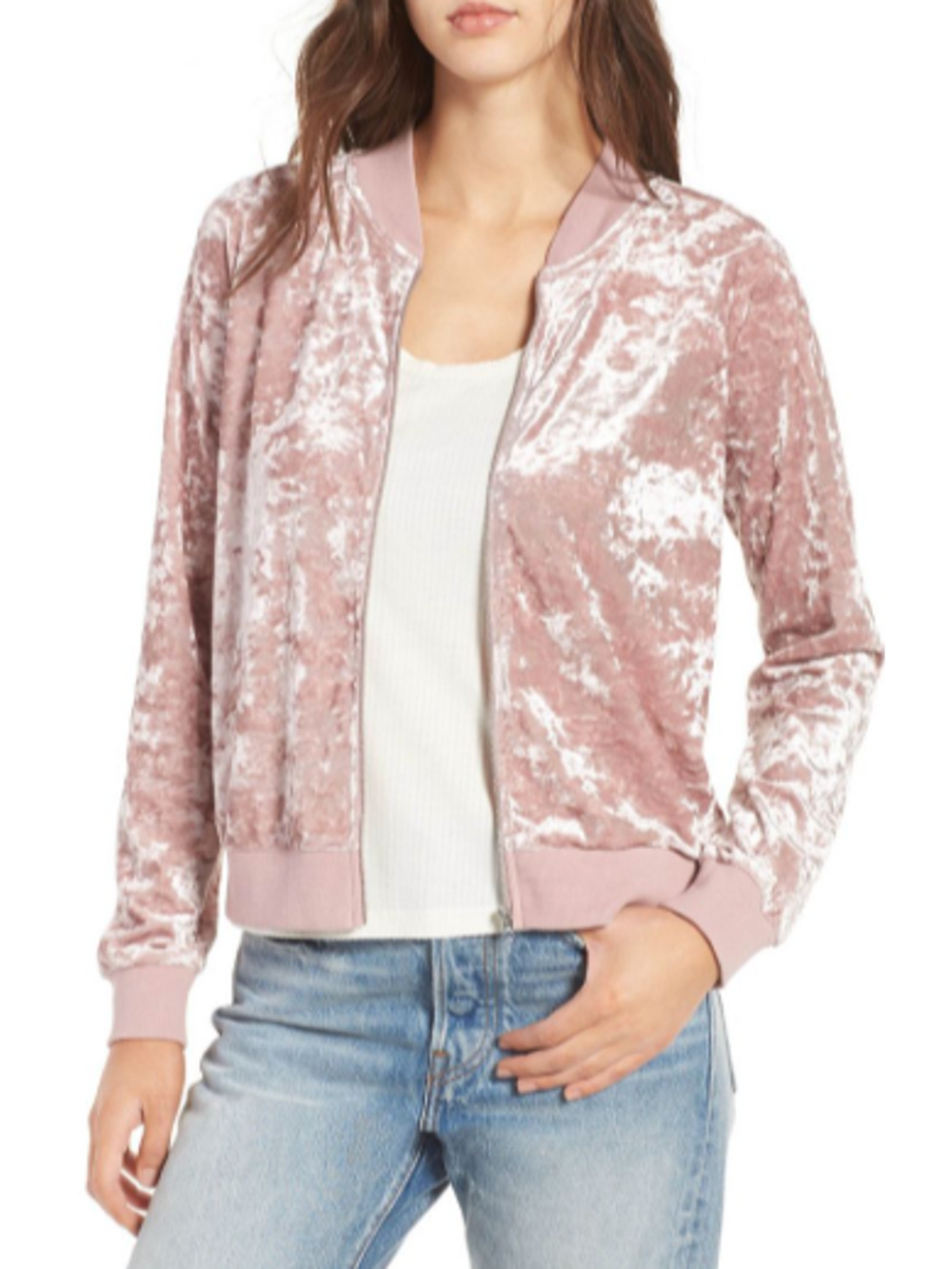 Forever 21 pink crushed velvet bomber jacket size medium 2-6